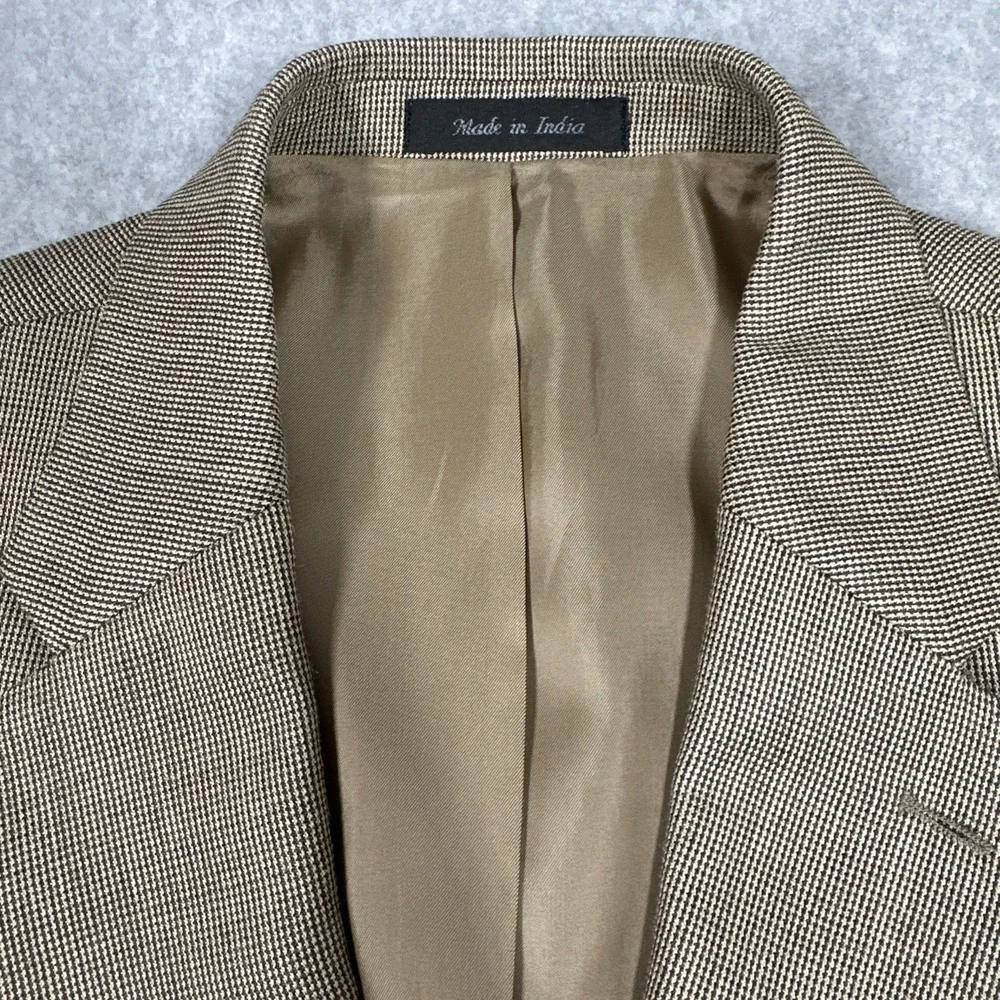 Lauren Ralph Lauren Men's 46L Houndstooth Silk Wool Blend Blazer Tan Sport Coat